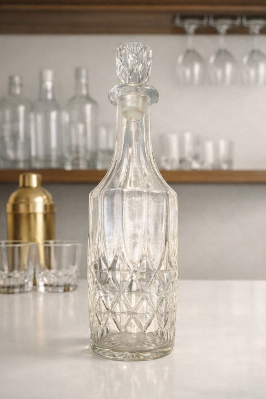 Vintage Cut Glass Decanter Diamond Pattern, Mid‑Century Barware Accent
